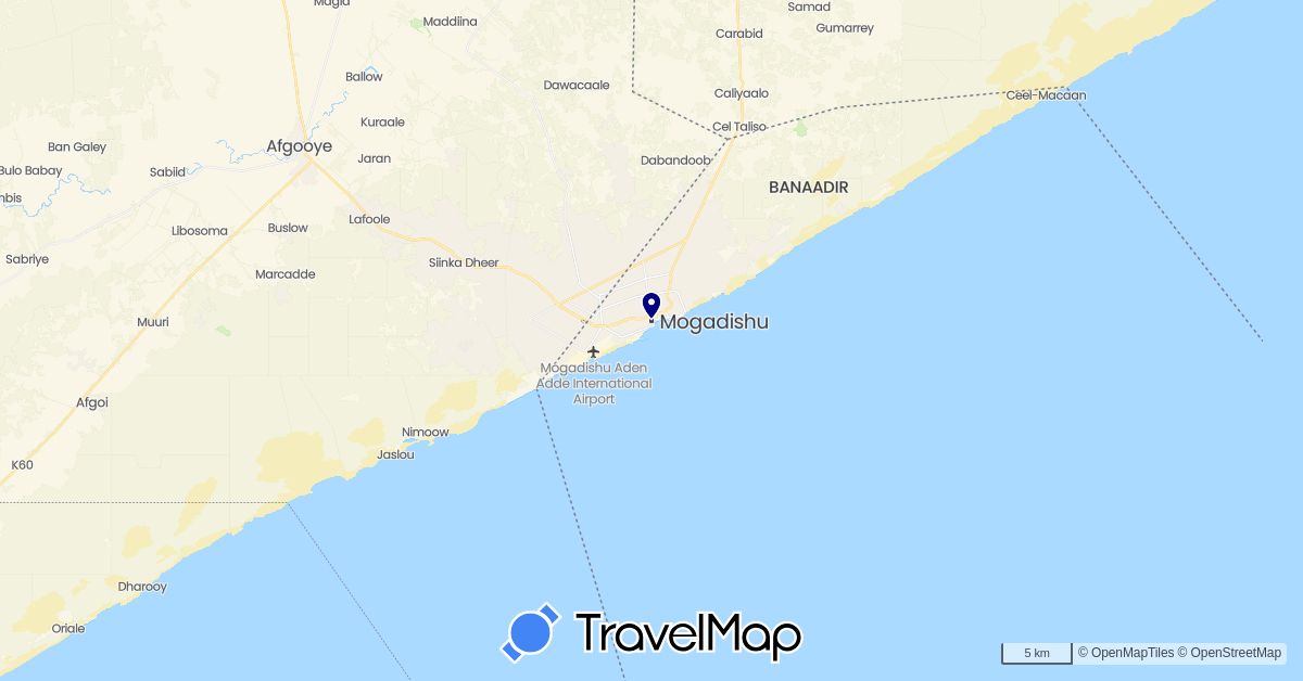 TravelMap itinerary: driving in Somalia (Africa)